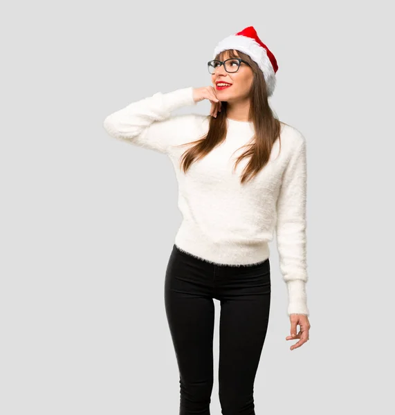 Ragazza Con Festeggiare Feste Natale Facendo Gesti Telefonici Richiamami Segno — Foto Stock