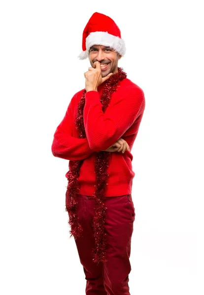 Homem Com Roupas Vermelhas Comemorando Férias Natal Sorrindo Com Uma — Fotografia de Stock