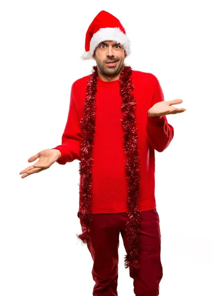 Hombre Con Ropa Roja Celebrando Las Fiestas Navidad Infeliz Frustrado — Foto de Stock