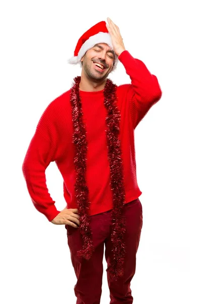 Hombre Con Ropa Roja Celebrando Las Vacaciones Navidad Acaba Darse — Foto de Stock