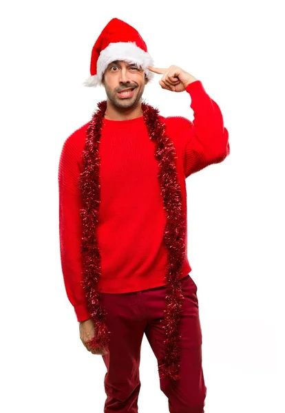 Homem Com Roupas Vermelhas Comemorando Férias Natal Fazendo Gesto Loucura — Fotografia de Stock