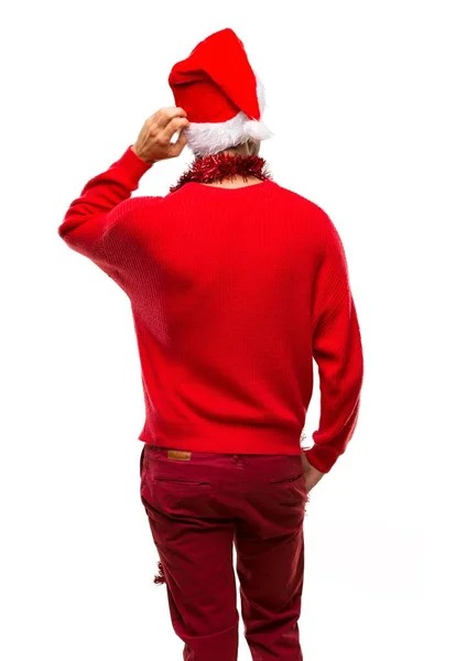 Homme Avec Des Vêtements Rouges Célébrant Les Vacances Noël Sur — Photo