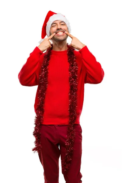 Homme Avec Des Vêtements Rouges Célébrant Les Vacances Noël Souriant — Photo