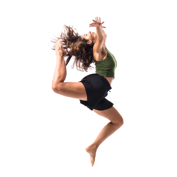 Молода Дівчина Танцює Студії Ізольованому Фоні — стокове фото