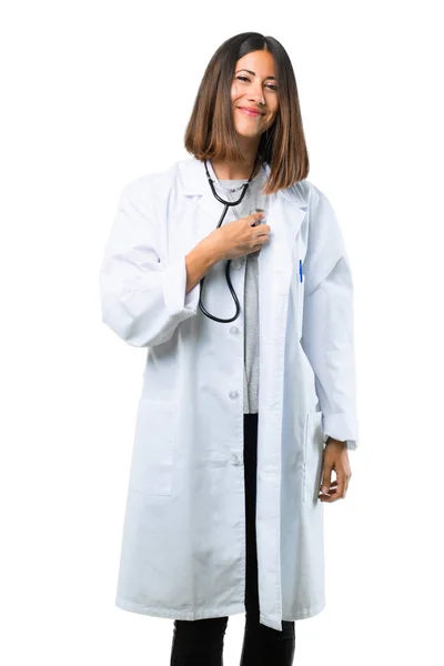 Läkare Kvinna Med Stetoskop Isolerade Vit Bakgrund — Stockfoto