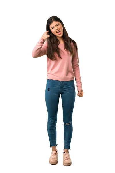 Full Length Shot Teenager Girl Pink Shirt Frustrated Bad Situation — Stock Photo, Image