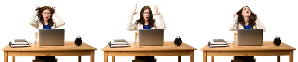 Sada Frustrovaný Obchodních Žena Pracující Její Laptop — Stock fotografie