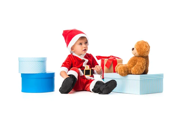 Küçük Bebek Noel Baba Noel Partilerinde Giyinmiş — Stok fotoğraf