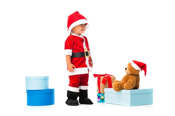 Nuttet Lille Baby Klædt Som Julemand Claus Til Julefester - Stock-foto