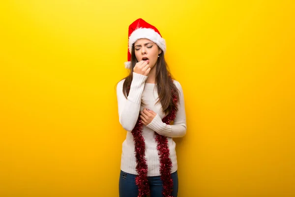 Adolescente Menina Celebrando Feriados Natal Está Sofrendo Com Tosse Sentindo — Fotografia de Stock