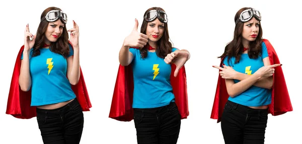 Σύνολο Αρκετά Superhero Κορίτσι Κάνει Καλό Κακό Σημάδι — Φωτογραφία Αρχείου