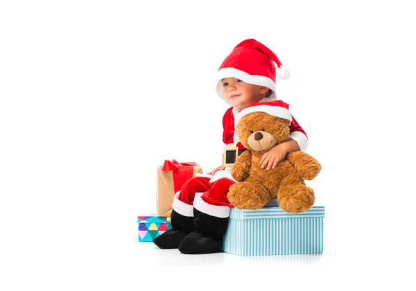 Entzückendes Kleines Baby Als Weihnachtsmann Verkleidet Auf Weihnachtsfeiern — Stockfoto