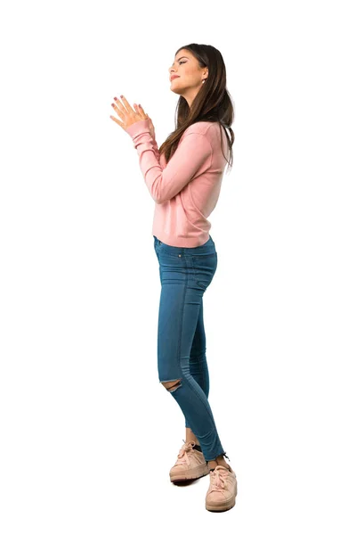 Una Toma Completa Una Adolescente Con Camisa Rosa Aplaudiendo Después —  Fotos de Stock