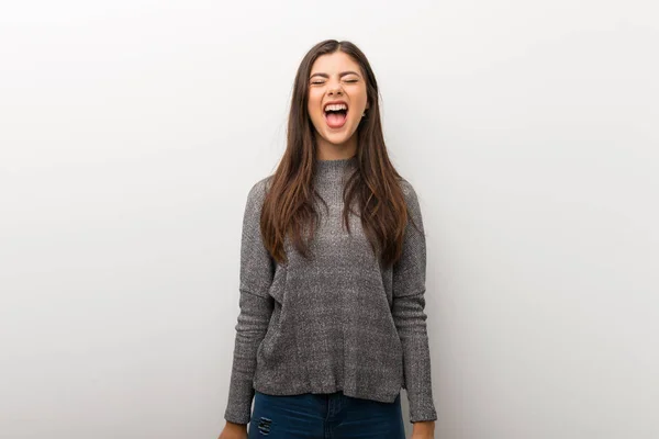 Teenager Girl Isolated White Backgorund Shouting Front Mouth Wide Open — Stock Photo, Image