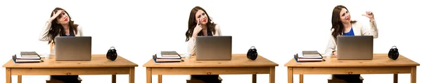 Set Business Woman Working Her Laptop Showing Something — Stock Photo, Image