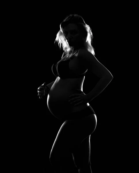 Artistieke Silhouet Van Blonde Zwangere Vrouw Geïsoleerde Achtergrond — Stockfoto