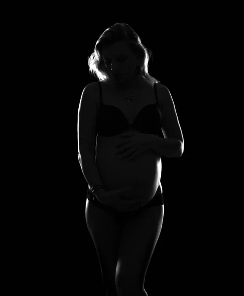 Silhouette Artistica Bionda Donna Incinta Sfondo Isolato — Foto Stock