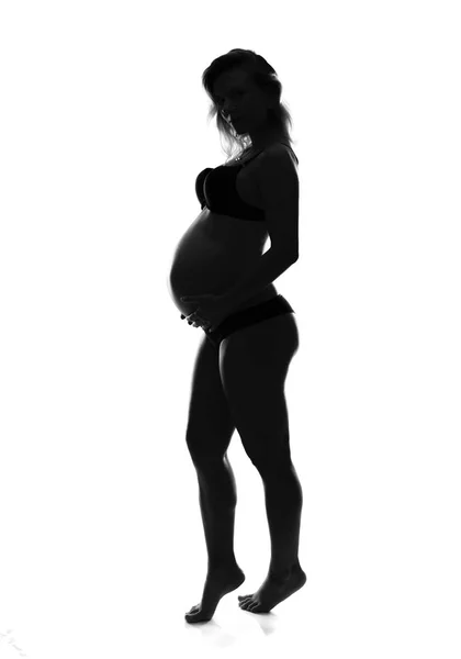 Καλλιτεχνική Σιλουέτα Του Ξανθιά Έγκυος Γυναίκα Απομονωμένες Φόντο — Φωτογραφία Αρχείου