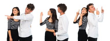 Genç çift işaret parmağı ile kolaj