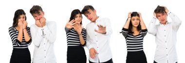 Genç çift kolaj biraz gergin ve korkmuş olduğunu