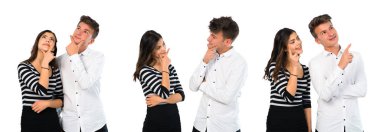 Kolaj duran ve bir fikir düşünme genç çift