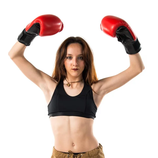 Chica Con Guantes Boxeo — Foto de Stock