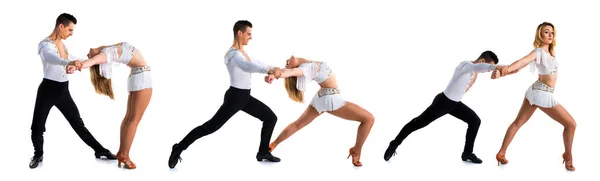 Δύο Άνθρωποι Που Χορεύουν Απομονωμένες Άσπρο Φόντο — Φωτογραφία Αρχείου