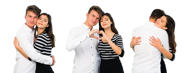 Colagem Jovem Casal Adolescente Fazendo Coração Com Mãos Abraços — Fotografia de Stock