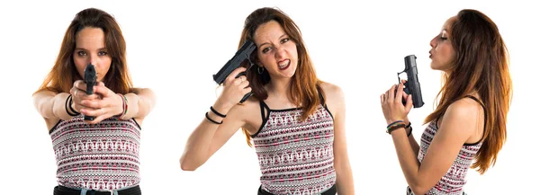 Chica Sosteniendo Una Pistola — Foto de Stock