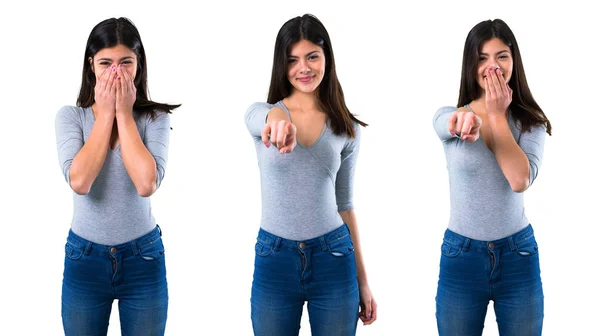 Teenie Mädchen Zeigt Mit Dem Finger Auf Dich — Stockfoto