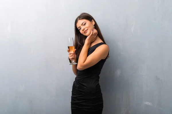 Adolescente Avec Champagne Célébrant Nouvel 2019 Riant — Photo