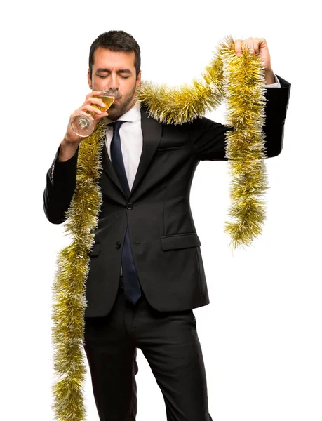 Homem Com Champanhe Celebrando Ano Novo 2019 Gosta Dançar Enquanto — Fotografia de Stock