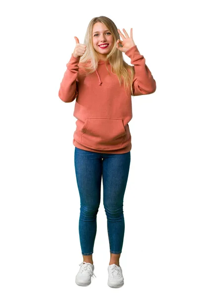 Full Length Shot Young Girl Showing Sign Giving Thumb Gesture — Stock Photo, Image