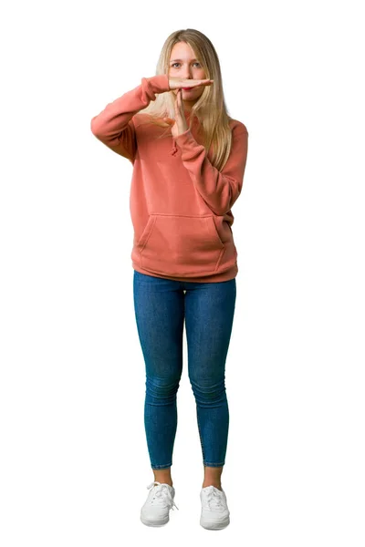 Full Length Shot Young Girl Making Stop Gesture Her Hand — Stock Photo, Image