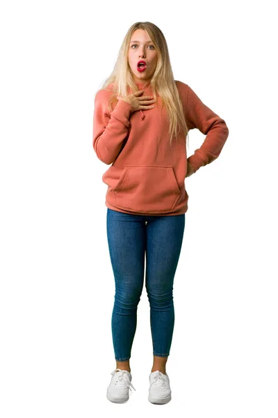 Full Length Shot Young Girl Surprised Shocked While Looking Right — Stock Photo, Image