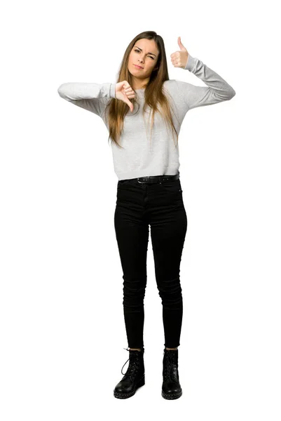 Genç Kız Iyi Kötü Işaret Yapma Tam Uzunlukta Bir Kadeh — Stok fotoğraf