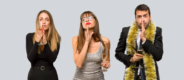 Group People Champagne Celebrating New Year 2019 Keeps Palm Together Stock Photo