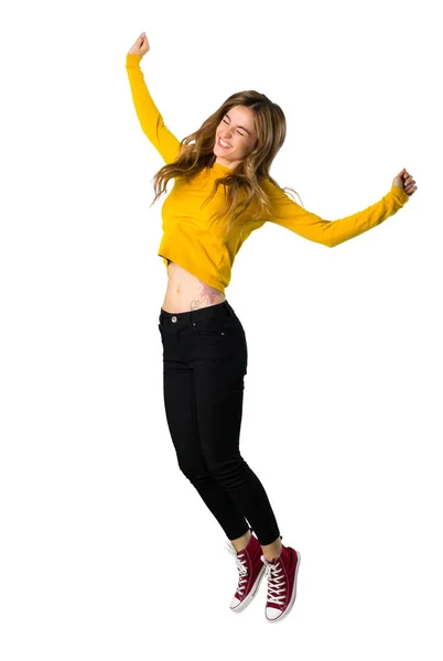 Een Full Length Schot Van Een Jong Meisje Met Gele — Stockfoto