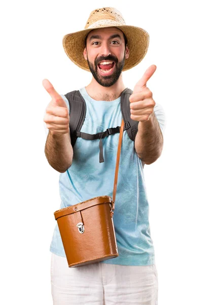 Funny Tourist Thumb Isolated White Background — Stock Photo, Image