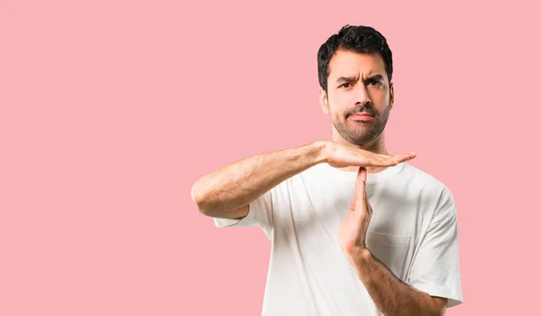 Hombre Joven Con Camisa Blanca Haciendo Gesto Stop Con Mano — Foto de Stock