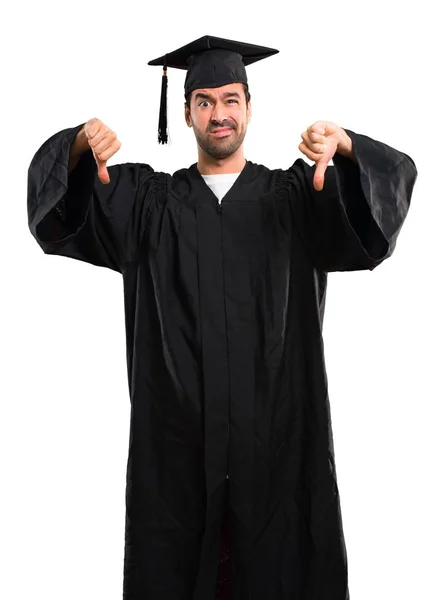 Man His Graduation Day University Showing Thumb Both Hands Negative — Stock Photo, Image
