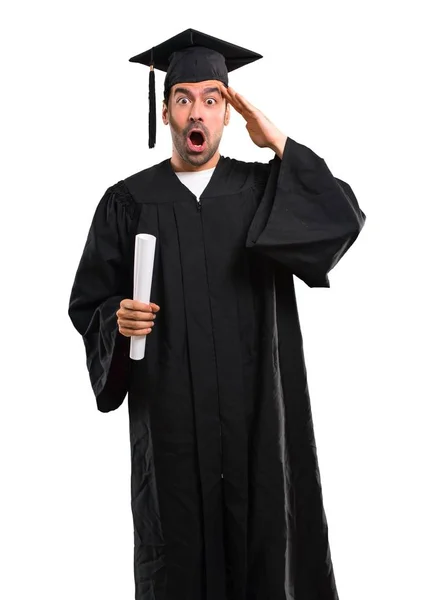 Man Zijn Graduatie Dag Universiteit Heeft Net Realiseerde Iets Heeft — Stockfoto