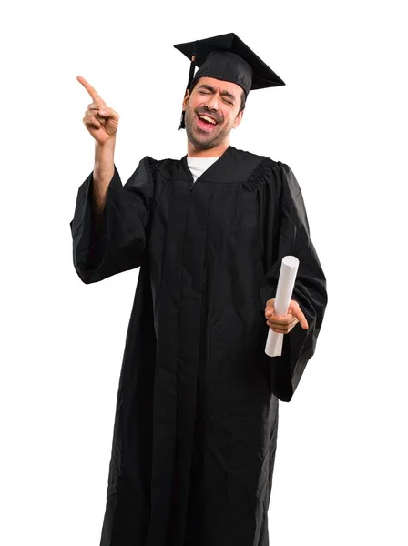 Man Zijn Graduatie Dag Universiteit Geniet Van Dansen Terwijl Luistert — Stockfoto