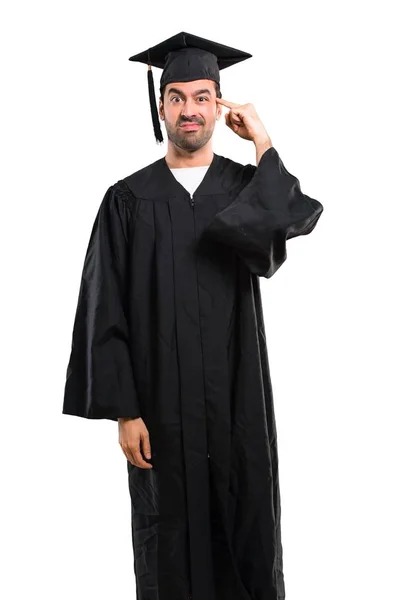 Man Zijn Graduatie Dag Universiteit Maken Het Gebaar Van Waanzin — Stockfoto