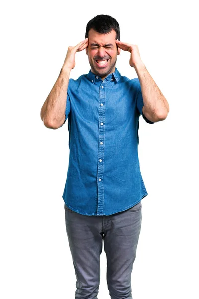 Homem Bonito Com Camisa Azul Infeliz Frustrado Com Algo Expressão — Fotografia de Stock