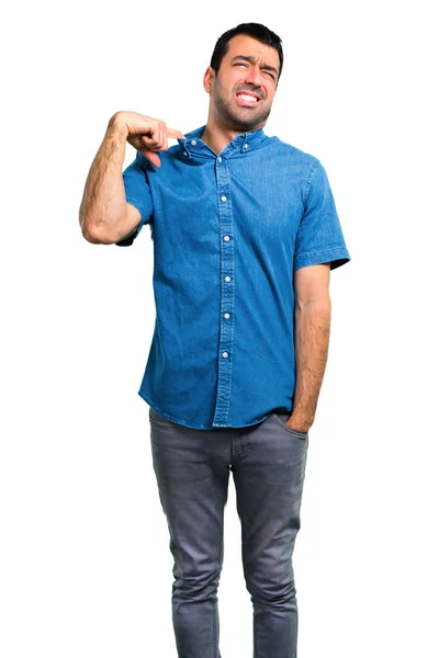 Knappe Man Met Een Blauw Shirt Met Koorts — Stockfoto