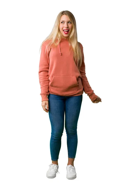 Full Length Shot Young Girl Surprise Shocked Facial Expression Isolated — Stock Photo, Image