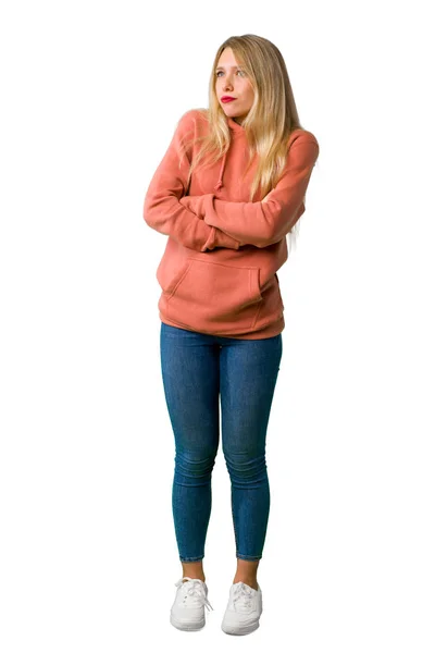 Full Length Shot Young Girl Making Doubts Gesture While Lifting — Stock Photo, Image