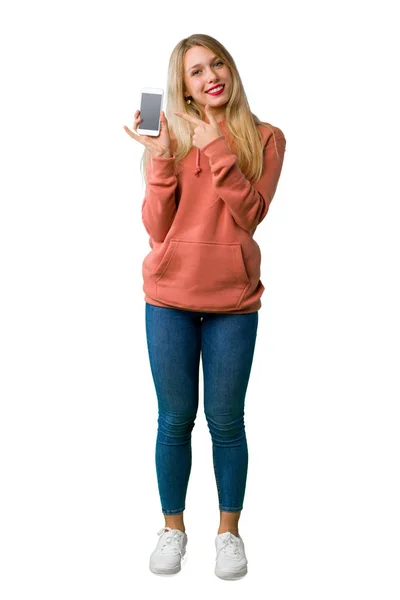 Eine Aufnahme Eines Jungen Mädchens Voller Länge Die Das Handy — Stockfoto