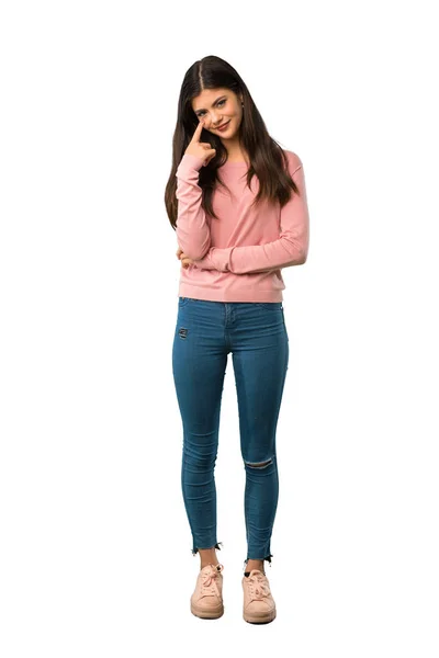 Full Length Shot Teenager Girl Pink Shirt Looking Front — Stock Photo, Image